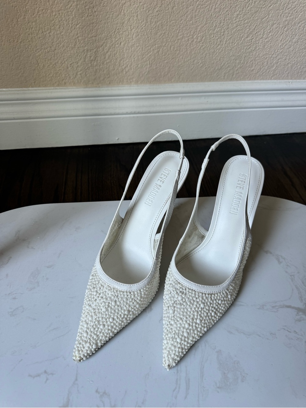 Steve Madden White Beaded Pointed Slingback Pumps